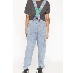NWT Sandrine Rose‎ x Free People Denim Overalls Size Medium Green Bungie